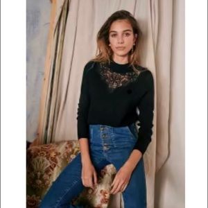 Brand new Sezane black sweater with lace details